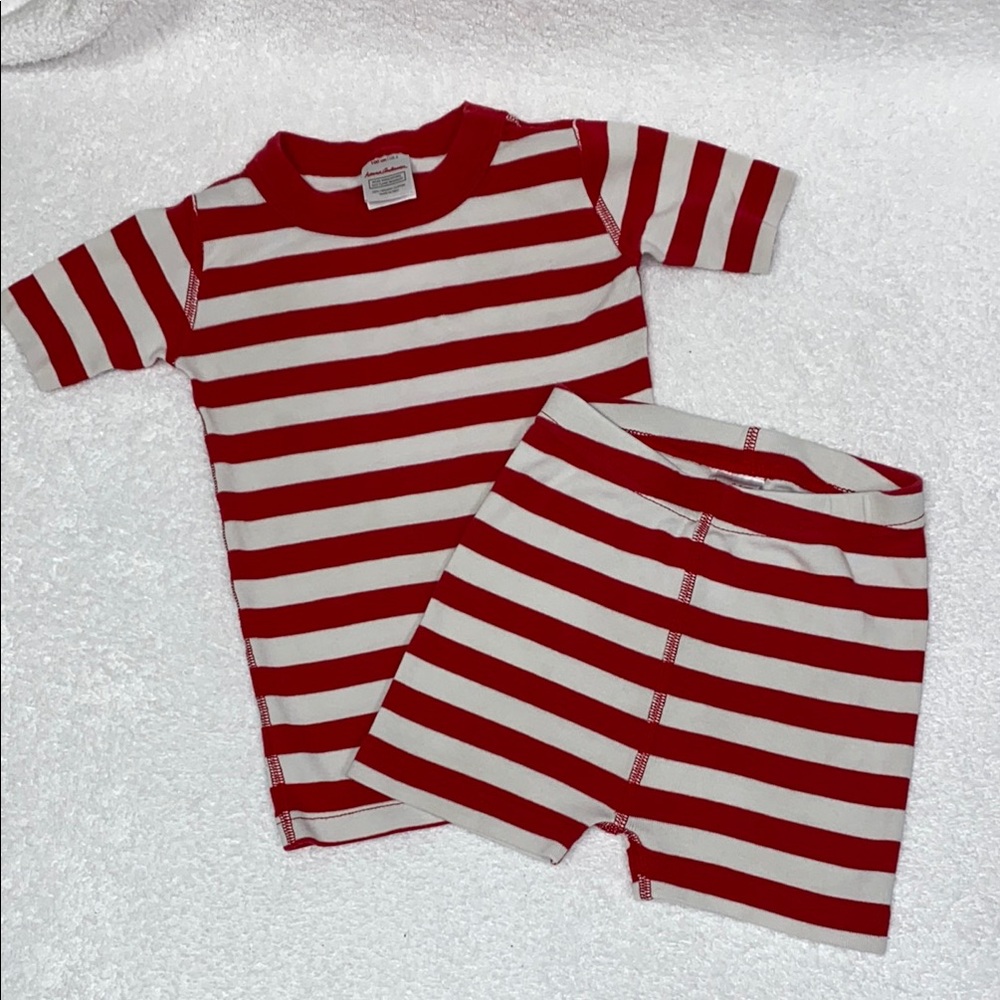 Hanna andersson organic red striped summer pajamas 100 cm size 4 unisex
